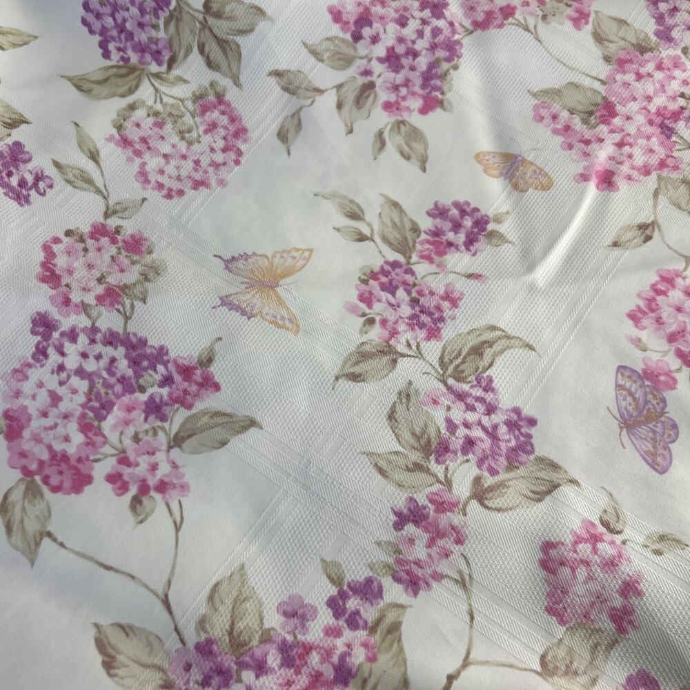 Round Tablecloth 70 Inch Floral Hydrangea Butterfly Cottagecore Linen Look